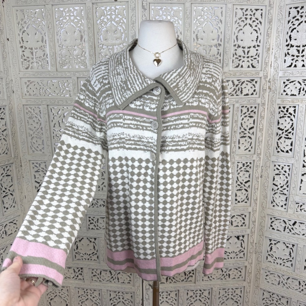 Vintage Fair Isle Nordic‎ Babydoll Cardigan Womens Medium Coquette Granny Cozy
